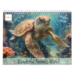 Customizable Wonderful Animals World Calendar 2026 カレンダー