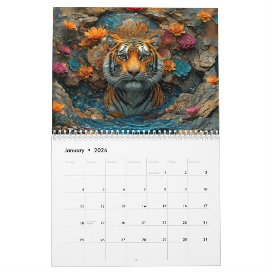 Customizable Wonderful Animals World Calendar 2026 カレンダー (1月 2026)