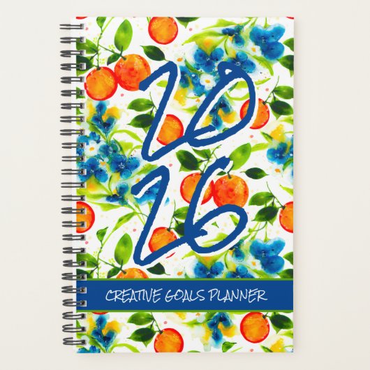 Customize 2026 Oranges & Blue Blossoms Planner プランナー手帳 (正面)