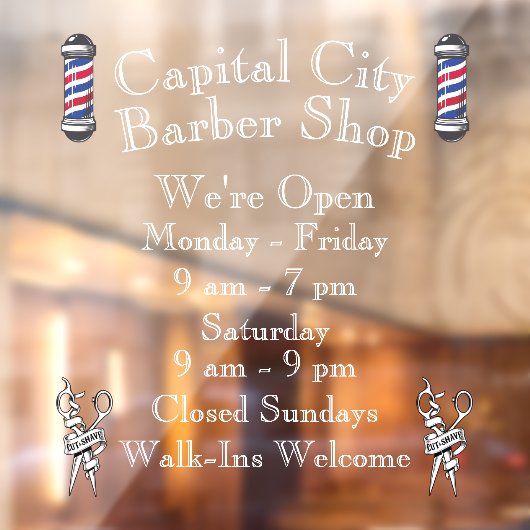 Customize Barber Shop Weekly Open Hours ウィンドウサイン (シート2)
