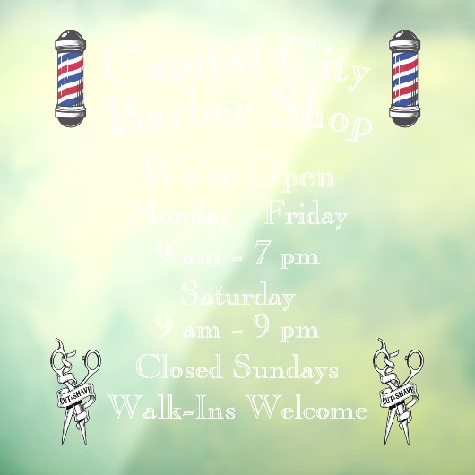 Customize Barber Shop Weekly Open Hours ウィンドウサイン (シート3)