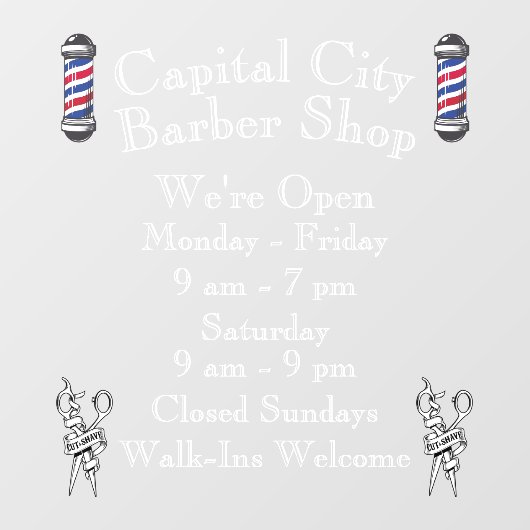 Customize Barber Shop Weekly Open Hours ウィンドウサイン (シート)