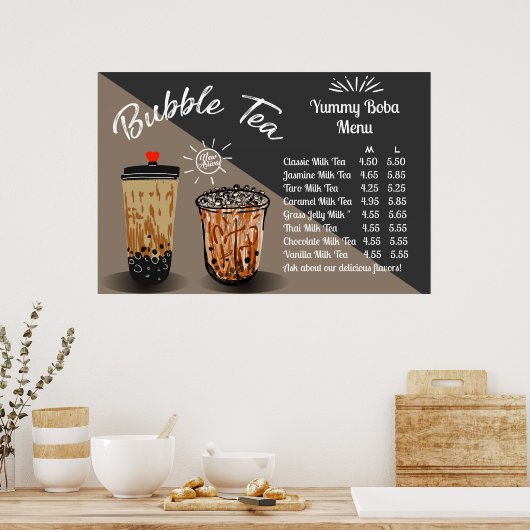 Customize Bubble Tea Boba Donut Shop Large ポスター (キッチン)