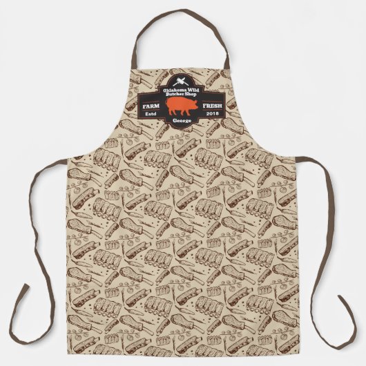 Customize Butcher Shop Brown Hog Pork Rib Design エプロン (正面)