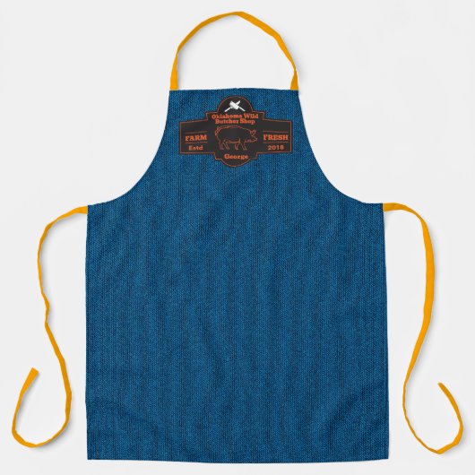 Customize Butcher Shop Hog Pig Orange Black Graphi エプロン (正面)