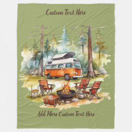 Customize Camper Van Parked In The Woods Camping フリースブランケット