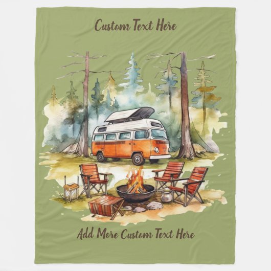 Customize Camper Van Parked In The Woods Camping フリースブランケット (正面)