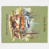 Customize Camper Van Parked In The Woods Camping フリースブランケット (正面(横))