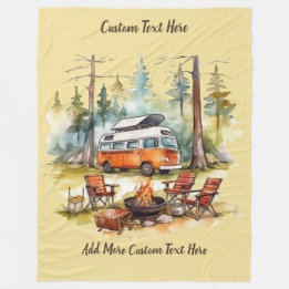 Customize Camper Van Parked In The Woods Camping フリースブランケット