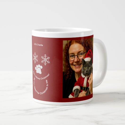 Customize ,Christmas Cat Owner Photo Specialty Mug ジャンボコーヒーマグカップ (正面右)