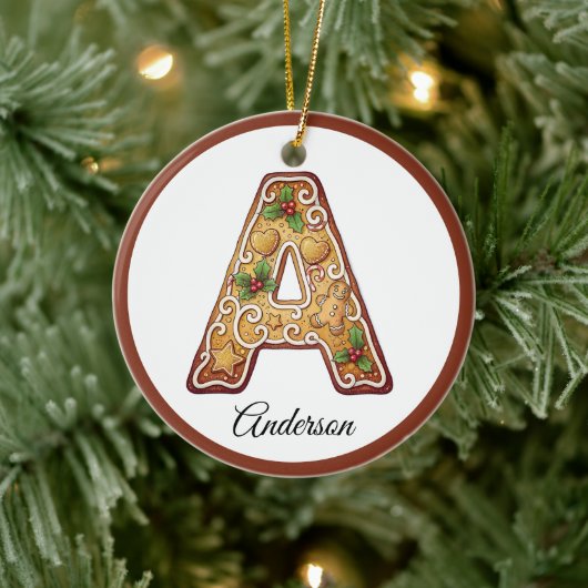 Customize Christmas Gingerbread Letter A Monogram セラミックオーナメント (ツリー)