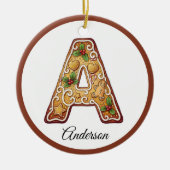 Customize Christmas Gingerbread Letter A Monogram セラミックオーナメント (正面)