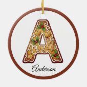Customize Christmas Gingerbread Letter A Monogram セラミックオーナメント (裏面)