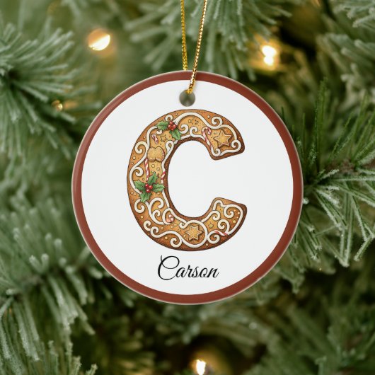 Customize Christmas Gingerbread Letter C Monogram セラミックオーナメント (ツリー)