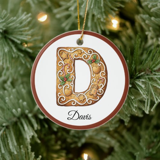 Customize Christmas Gingerbread Letter D Monogram セラミックオーナメント (ツリー)