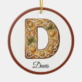 Customize Christmas Gingerbread Letter D Monogram セラミックオーナメント (正面)