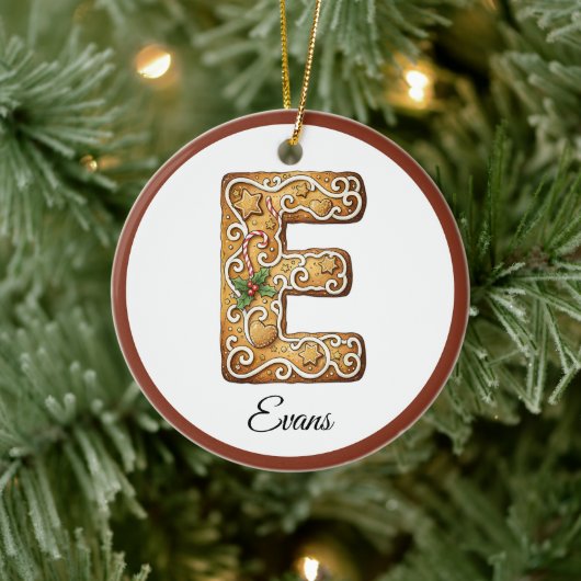 Customize Christmas Gingerbread Letter E Monogram セラミックオーナメント (ツリー)