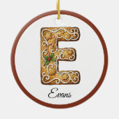 Customize Christmas Gingerbread Letter E Monogram セラミックオーナメント (裏面)