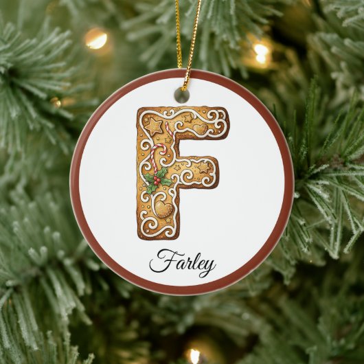 Customize Christmas Gingerbread Letter F Monogram セラミックオーナメント (ツリー)
