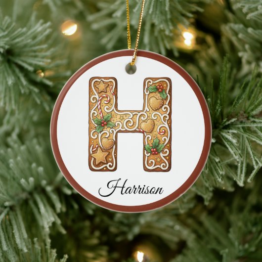 Customize Christmas Gingerbread Letter H Monogram セラミックオーナメント (ツリー)