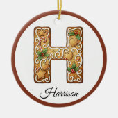 Customize Christmas Gingerbread Letter H Monogram セラミックオーナメント (正面)