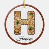 Customize Christmas Gingerbread Letter H Monogram セラミックオーナメント (裏面)