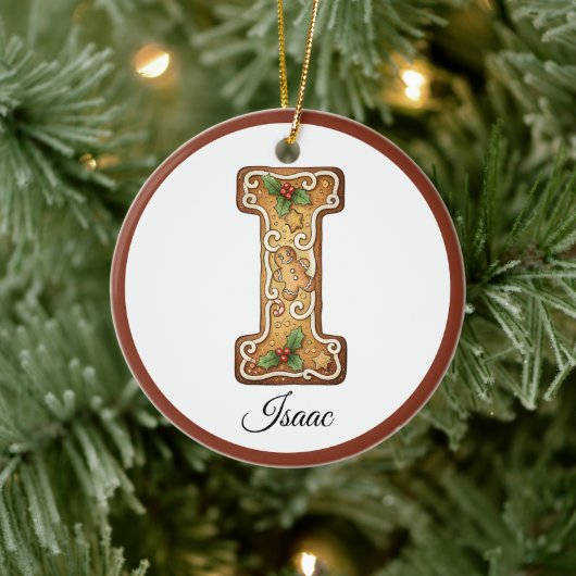 Customize Christmas Gingerbread Letter I Monogram セラミックオーナメント (ツリー)