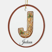 Customize Christmas Gingerbread Letter J Monogram セラミックオーナメント (左)