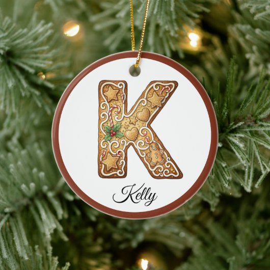 Customize Christmas Gingerbread Letter K Monogram セラミックオーナメント (ツリー)