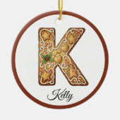 Customize Christmas Gingerbread Letter K Monogram セラミックオーナメント (正面)