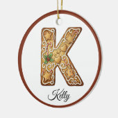 Customize Christmas Gingerbread Letter K Monogram セラミックオーナメント (左)