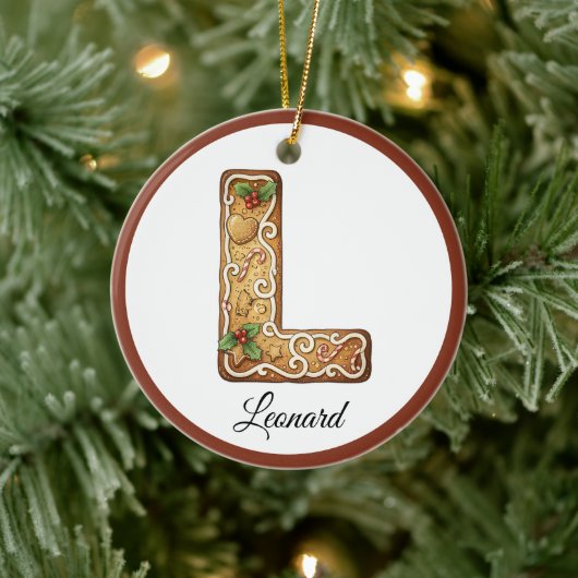 Customize Christmas Gingerbread Letter L Monogram セラミックオーナメント (ツリー)