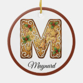 Customize Christmas Gingerbread Letter M Monogram セラミックオーナメント (裏面)