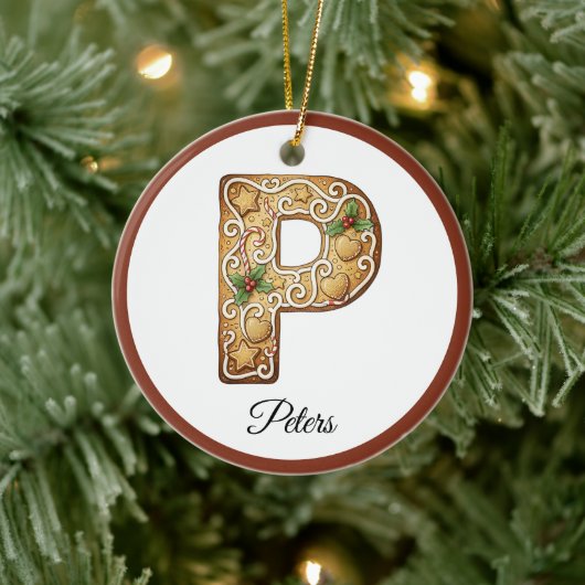 Customize Christmas Gingerbread Letter P Monogram セラミックオーナメント (ツリー)