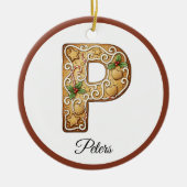 Customize Christmas Gingerbread Letter P Monogram セラミックオーナメント (正面)