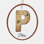 Customize Christmas Gingerbread Letter P Monogram セラミックオーナメント (左)