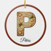 Customize Christmas Gingerbread Letter P Monogram セラミックオーナメント (裏面)