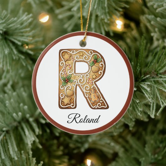 Customize Christmas Gingerbread Letter R Monogram セラミックオーナメント (ツリー)