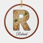 Customize Christmas Gingerbread Letter R Monogram セラミックオーナメント (正面)