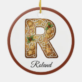 Customize Christmas Gingerbread Letter R Monogram セラミックオーナメント (裏面)