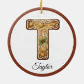 Customize Christmas Gingerbread Letter T Monogram セラミックオーナメント (裏面)