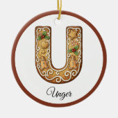 Customize Christmas Gingerbread Letter U Monogram セラミックオーナメント (正面)