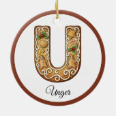 Customize Christmas Gingerbread Letter U Monogram セラミックオーナメント (裏面)