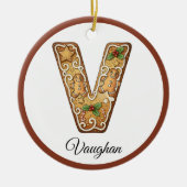 Customize Christmas Gingerbread Letter V Monogram セラミックオーナメント (正面)