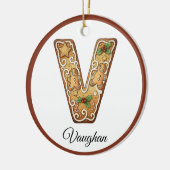 Customize Christmas Gingerbread Letter V Monogram セラミックオーナメント (左)