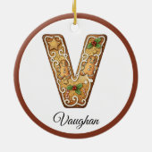 Customize Christmas Gingerbread Letter V Monogram セラミックオーナメント (裏面)