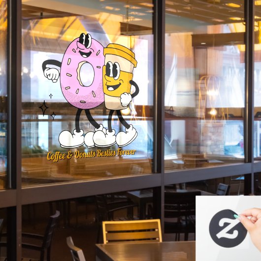 Customize Coffee And Donuts Besties Forever Promo ウィンドウサイン (レストラン窓)