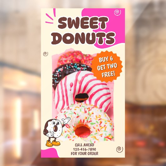 Customize Donuts Beige Pink Promotion ウィンドウサイン (シート2)