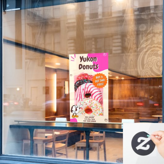 Customize Donuts Beige Pink Promotion ウィンドウサイン (カフェ窓)