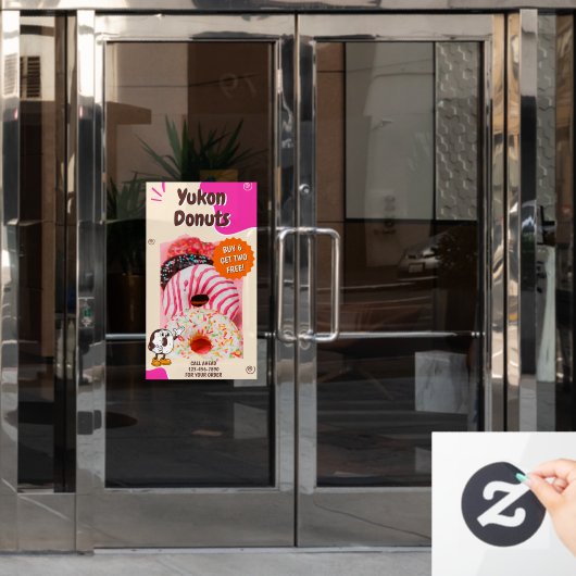 Customize Donuts Beige Pink Promotion ウィンドウサイン (オフィスドア)